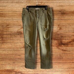 Free People Olive Green Distressed low rise straight crop Jeans Y2K Pants size 4